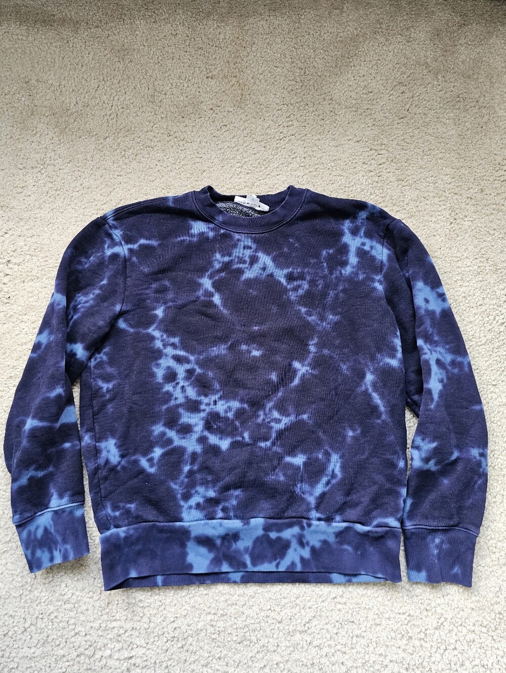 FRAME oversized crewneck pullover sweatshirt blue tie dye cotton blend small